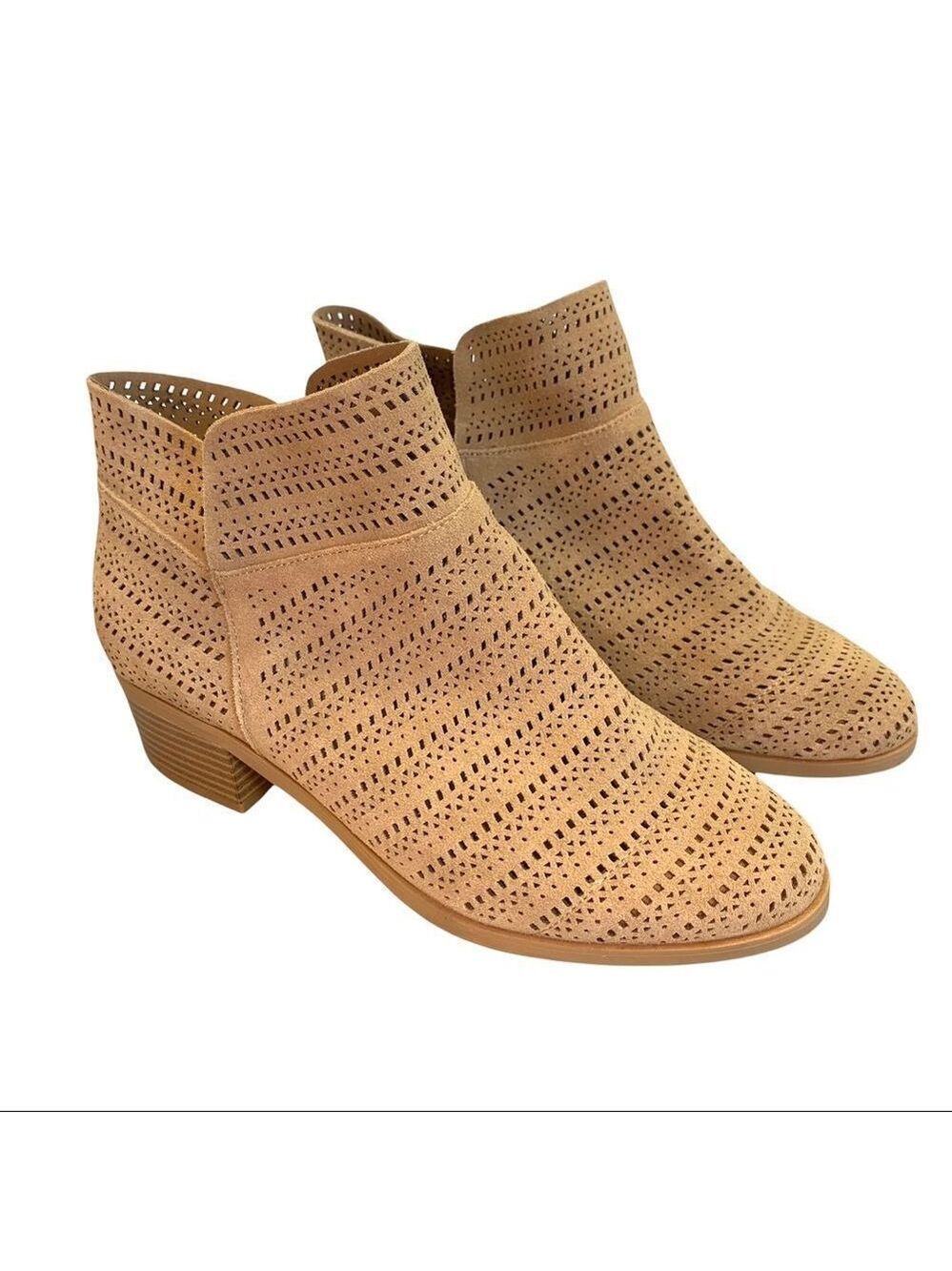 NWOB In Every Story tan brown suede laser cut ankle boots size 9